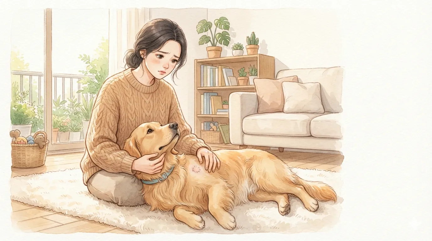 강아지 피부병 초기처럼 보일 때, 보호자가 먼저 확인해 보면 좋은 것들 — 설명용 일러스트